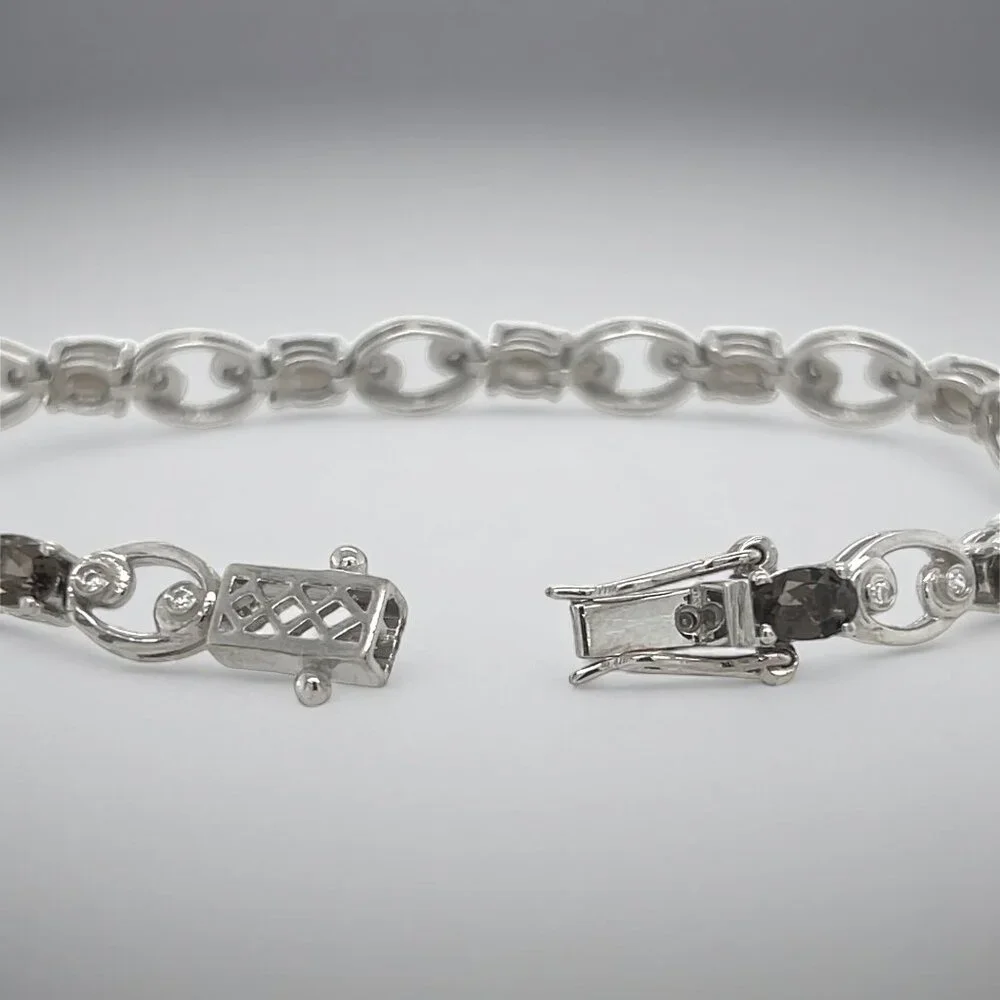 Oval Smoky Quartz Link Bracelet in 925 Sterling Silver
